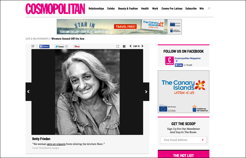 Portrait of Betty Friedan by photographer Susan Wood in Cosmopolitan