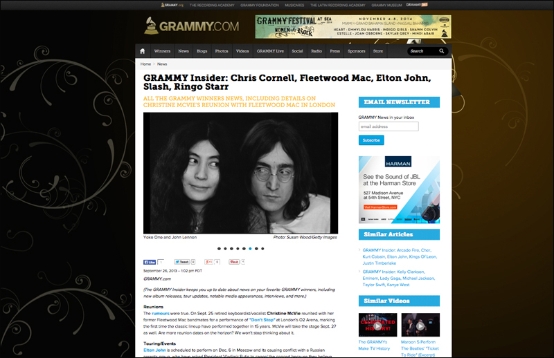 Portrait of John Lennon and Yoko Ono on Grammy.com by photographer Susan Wood