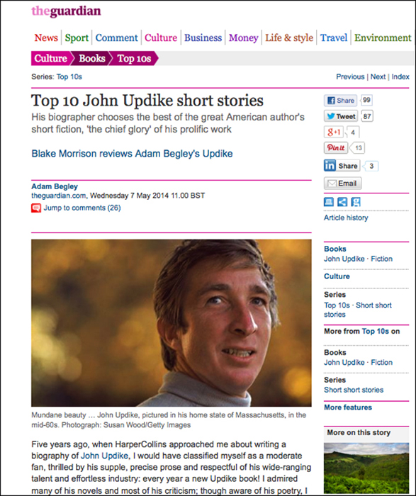 Portrait of John Updike in The Guardian