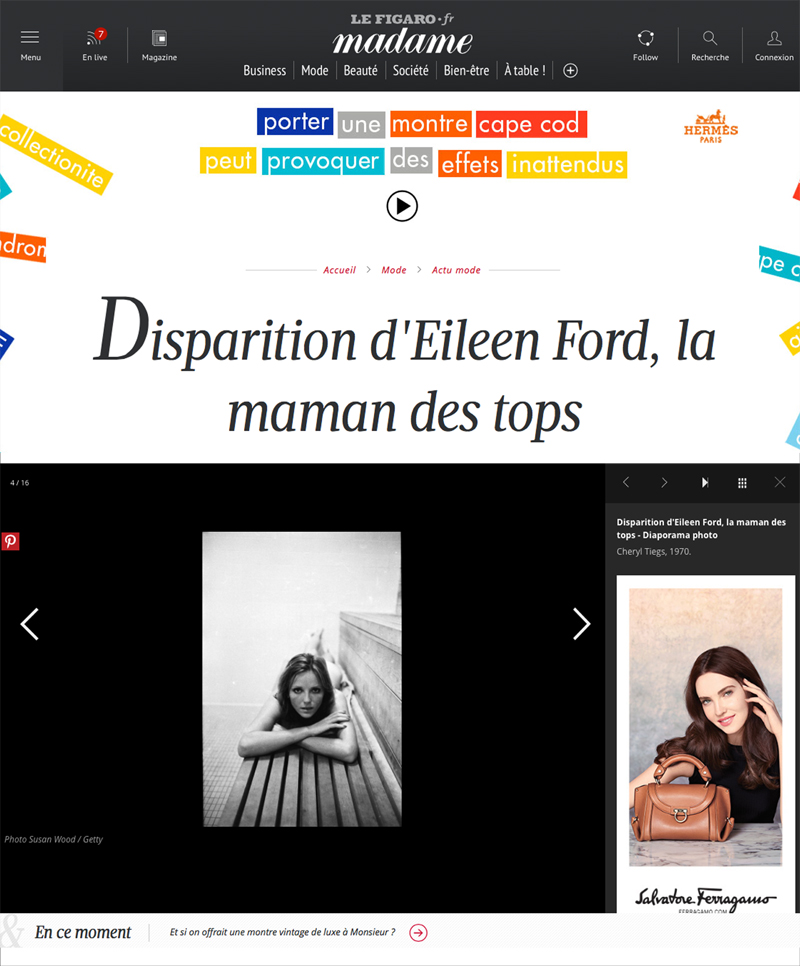 Cheryl Tiegs in Le Figaro