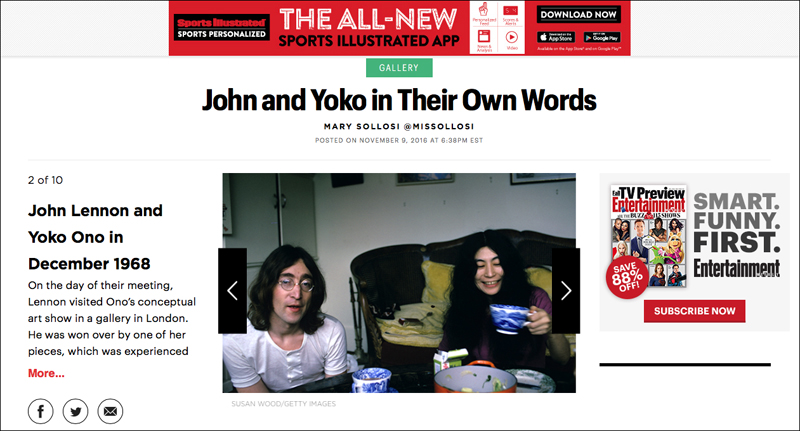 John Lennon & Yoko Ono in Entertainment Weekly