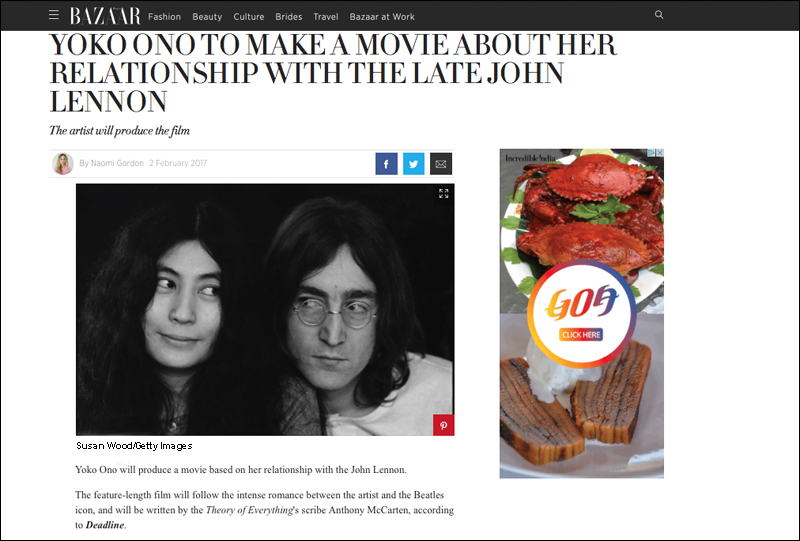 John Lennon & Yoko Ono In Harper's Bazaar